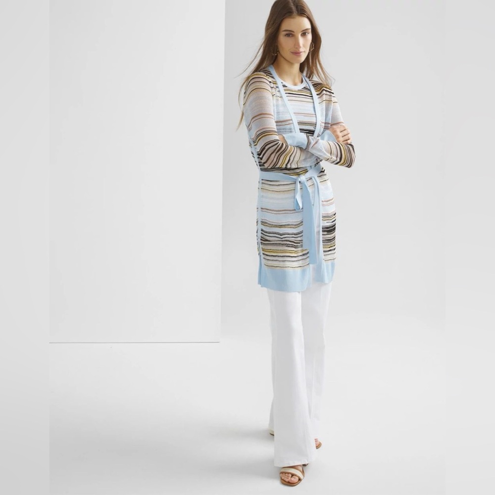 White House Black Market Multicolor Striped Cardigan with Belt and Tank top duo